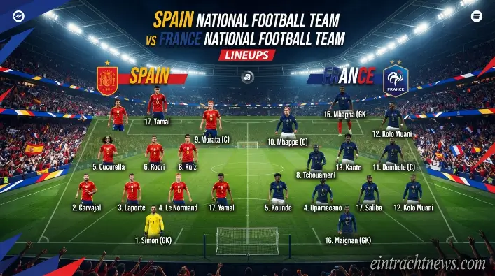 Spain National Football Team vs France National Football Team Lineups